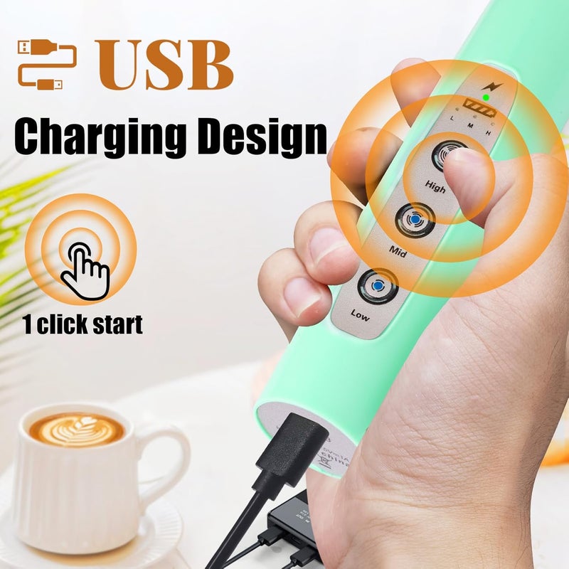 Nahida Baby Blue Milk Frother Wand for Coffee, Frother Handheld Rechargeable Electric Whisk with 3 Heads 3 Speeds Drink Mixer Coffee Frother Foam Maker For Latte, Cappuccino, Hot Chocolate, Egg - Image 4